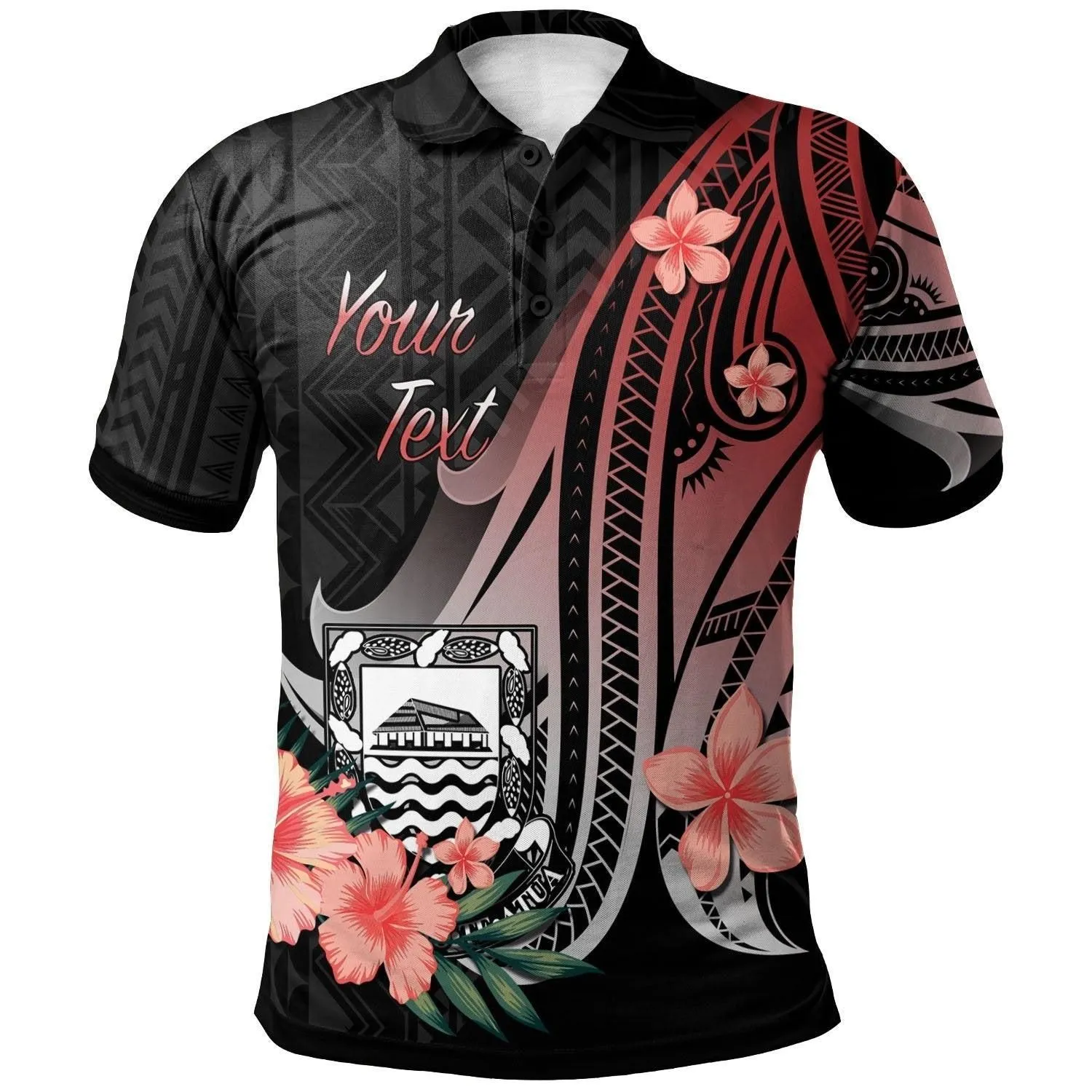 Tuvalu Polo Shirt - Red Polynesian Hibiscus Pattern Style
