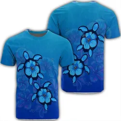 Hawaiian Blue Turtle and Hibiscus Polynesian T-Shirt - AH