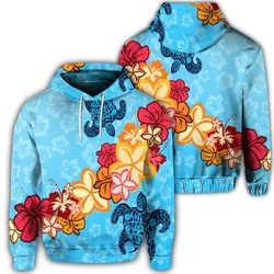 Hawaiian Ocean Turtle Plumeria And Hibiscus Polynesian Hoodie