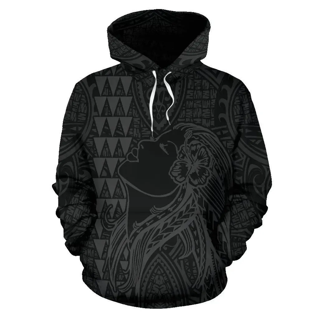 Alohawaii Hoodie - Polynesian Kakau Hula Girl Turtle Hibiscus Hawaii Hoodie Gray - AH - J1