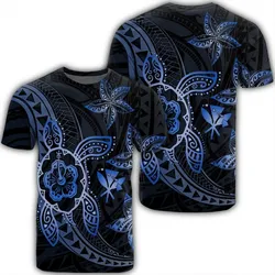 Kanaka Map Hibiscus Plumeria Turtle Art Blue Polynesian T-Shirt - AH