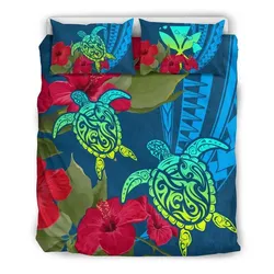 FamilyGater Home Set - Hawaii Turtle Hibiscus Polynesian Bedding Set - Bana Style - AH - J4