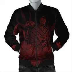 Hawaiian Map Turtle Hibiscus Polynesian Bomber Jacket - Red