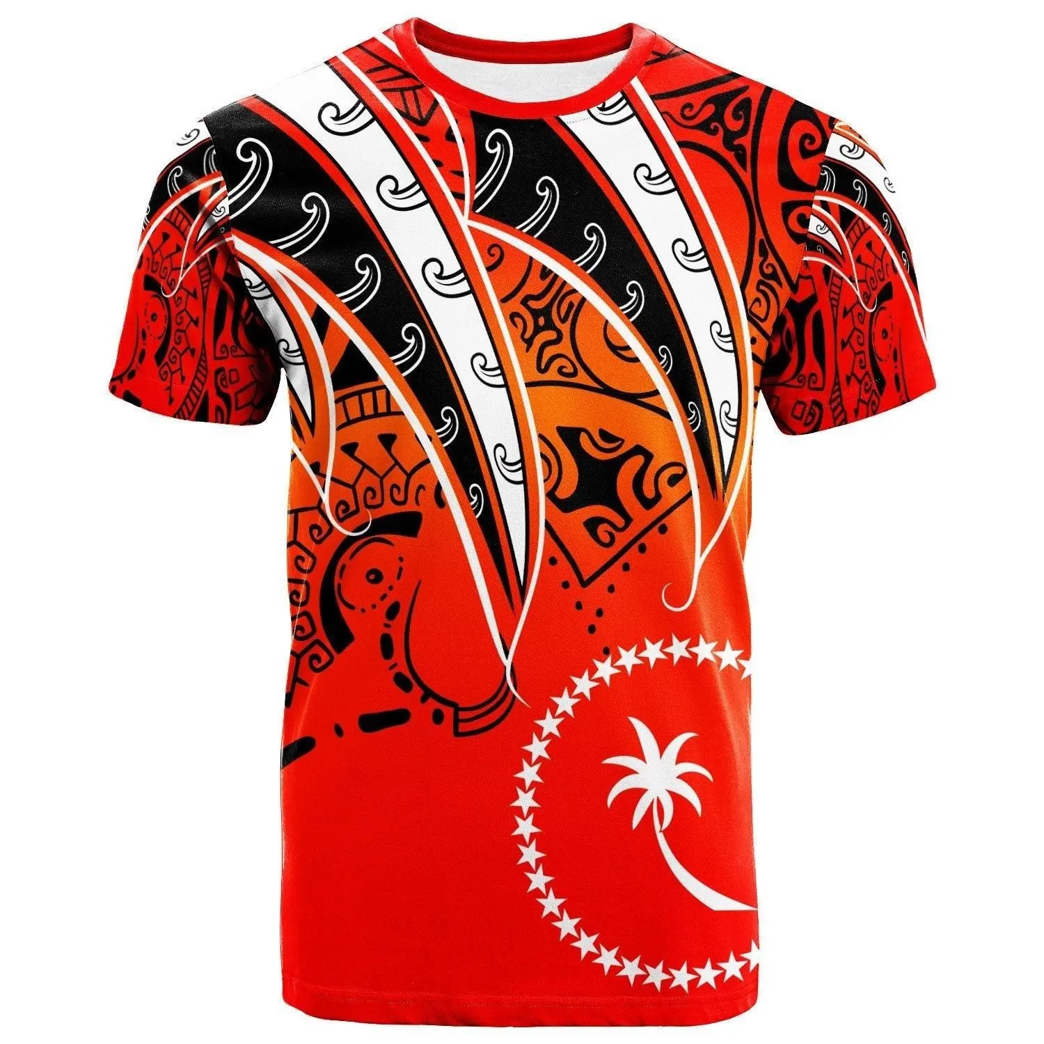 Chuuk T Shirt - Tropical Leaf Red Gradient Style