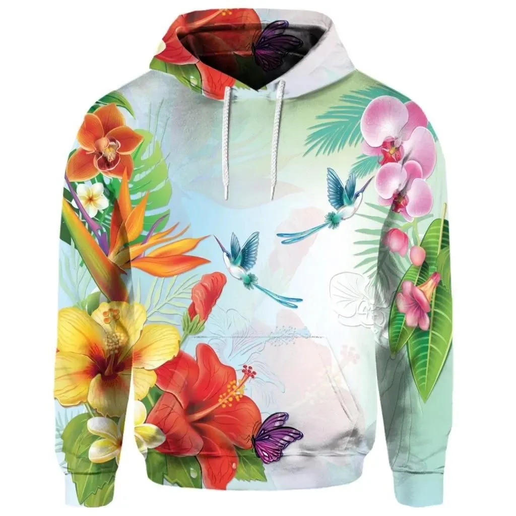 Alohawaii Hoodie - (Personalised) Hawaiian Orchids Strelitzia Hibiscus Plumeria Hummingbirds Polynesian Hoodie - AH - JR