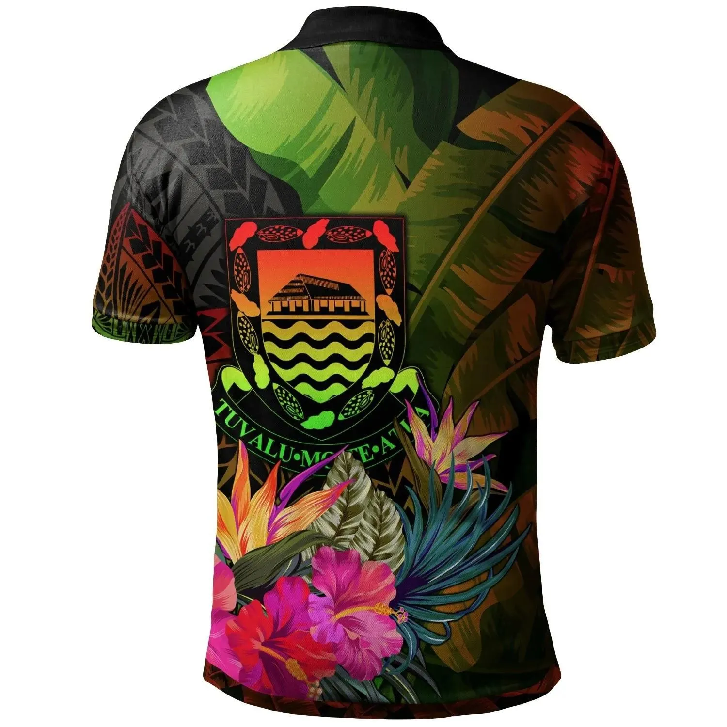 Alohawaii Shirt - Polo Shirt Tuvalu Polynesian Personalised - Hibiscus and Banana Leaves - BN15