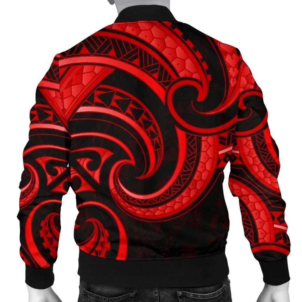 New Zealand Maori Mangopare Men Bomber Jacket Polynesian - Red