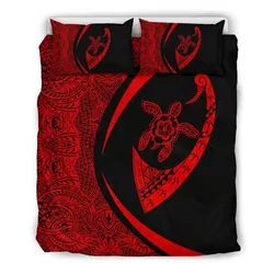 Hawaiian Turtle Fish Hook Hibiscus Polynesian Bedding Set - Circle Style Red - AH - J5