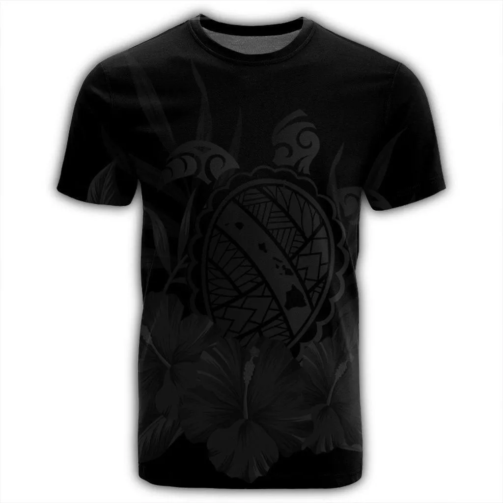Hawaiian Map Turtle Hibiscus Polynesian T-Shirt - Gray - AH