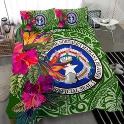 Northern Mariana Islands Bedding Set - Saipan Hibiscus Polynesian Pattern Green Version