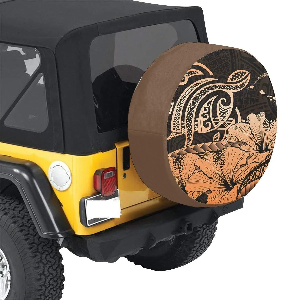 Hawaii Turtle Map Polynesian Orange Spare Tire Cover AH