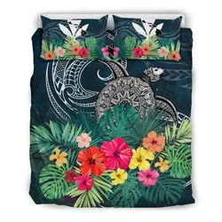 Kanaka Maoli (Hawaii) Bedding Set Turtle Tropical Hibiscus With Palm Leaf Th5