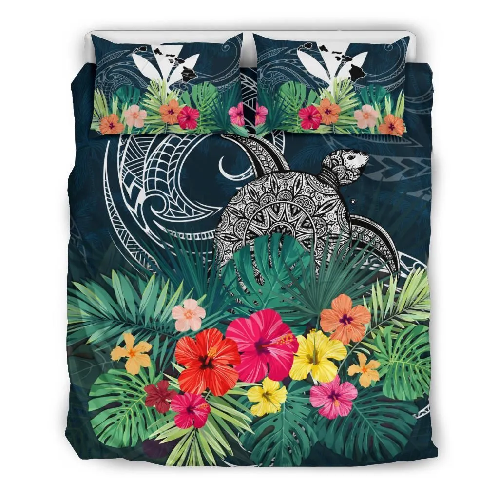 Kanaka Maoli (Hawaii) Bedding Set Turtle Tropical Hibiscus With Palm Leaf Th5
