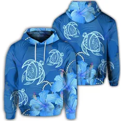 Hawaiian Blue Hibiscus Turtle Polynesian Hoodie