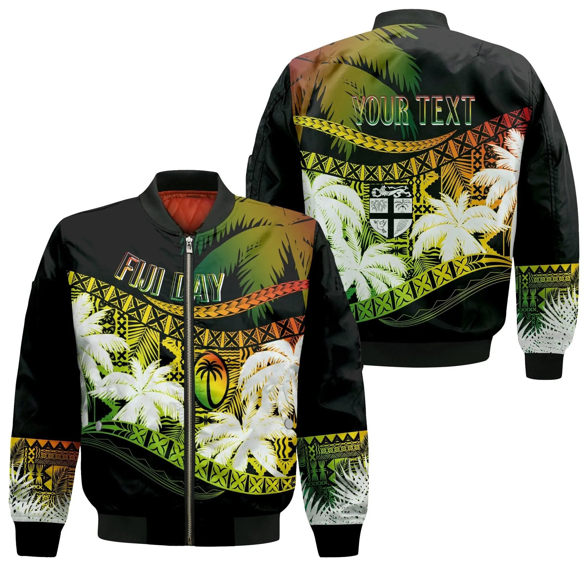 Personalised Fiji Day Bomber Jacket Flying Fijians Masi Kesa Style - Reggae LT7