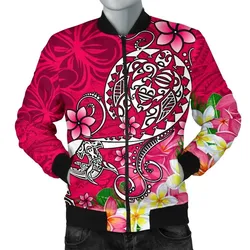 Polynesian Men's Bomber Jacket - Turtle Plumeria Pink Color - BN18