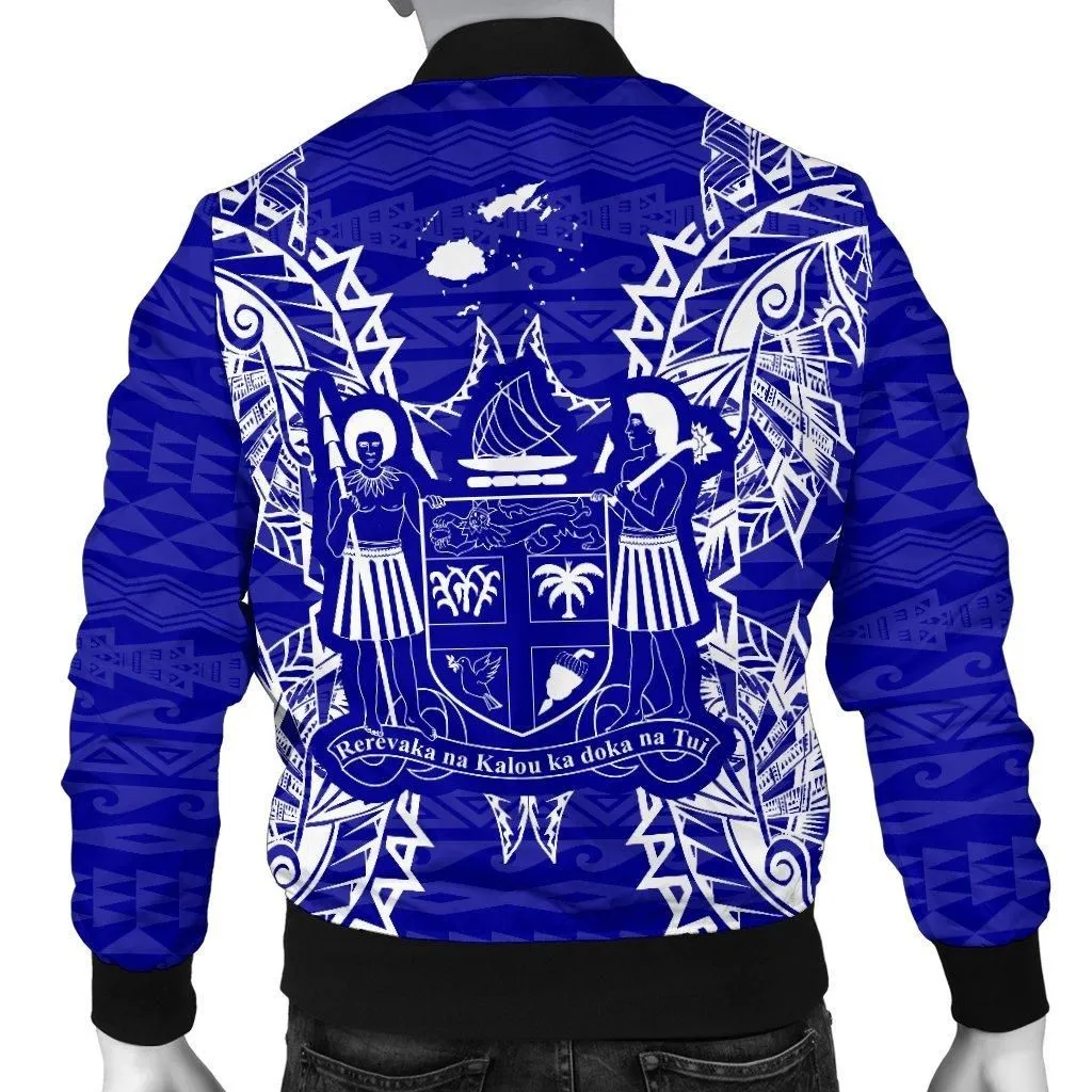 Fiji Polynesian Mens Bomber Jacket Map Blue