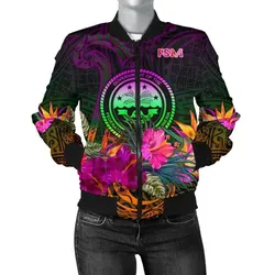 Federated States of Micronesia Women's Bomber Jacket - Summer Hibiscus - BN15