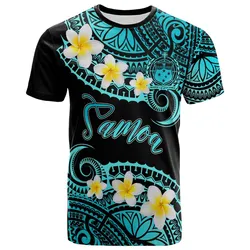 Samoa Custom Personalised T-Shirt - Plumeria Polynesian Vibe Turquoise