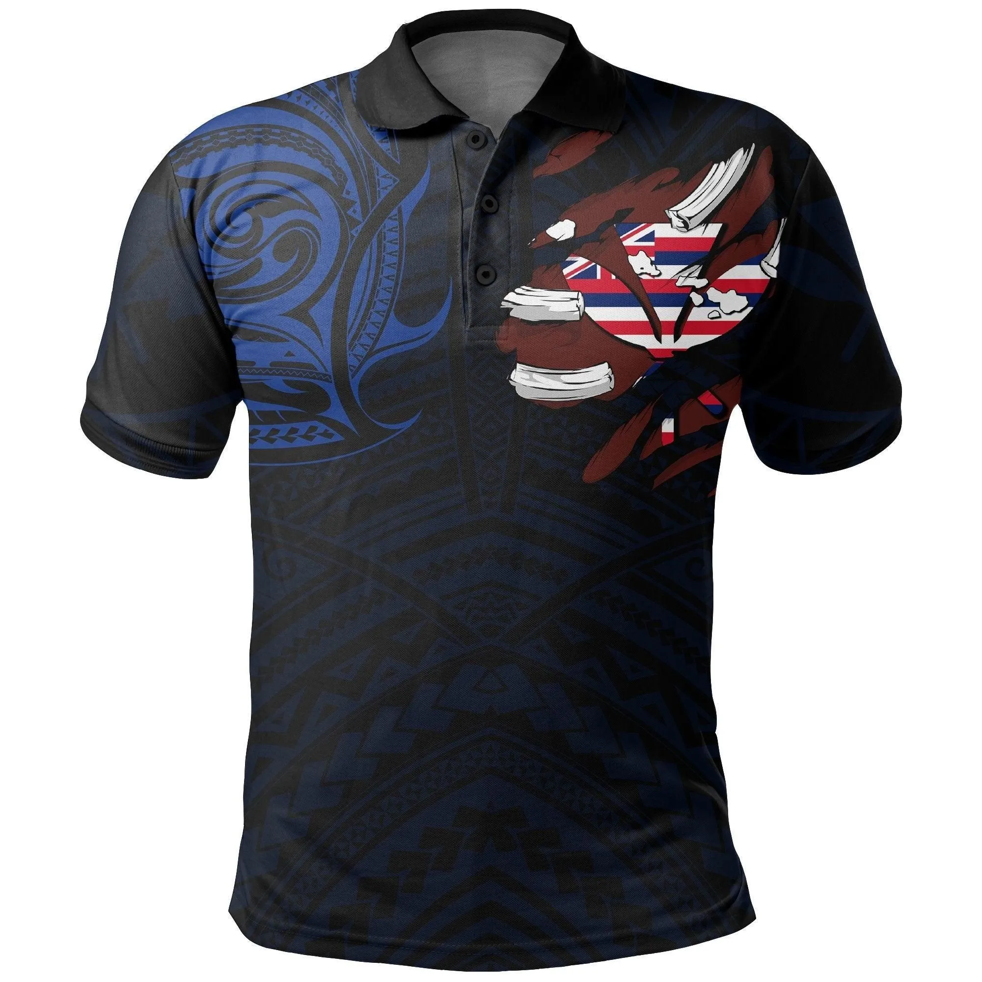 Hawaiian Kanaka Polo Shirt Heart Tattoo Blue