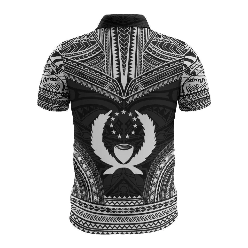 Pohnpei Polo Shirt - Pohnpei Flag Polynesian Chief Tattoo Black Version
