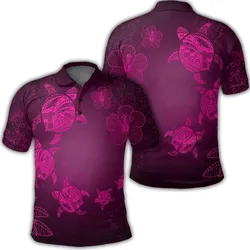 Hawaiian Plumeria Hibiscus Turtle Under Sea Polynesian Polo Shirt Pink AH