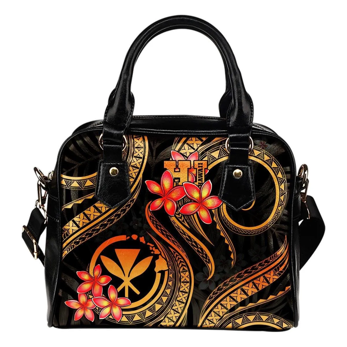 Polynesian Hawaii Shoulder Handbag - Gold Plumeria