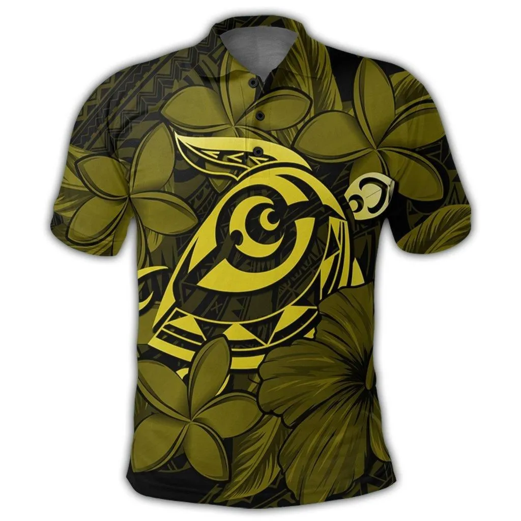 Hawaiian Turtle Hibiscus Plumeria Kanaka Polynesian Polo Shirt Yellow - Soft Style - AH