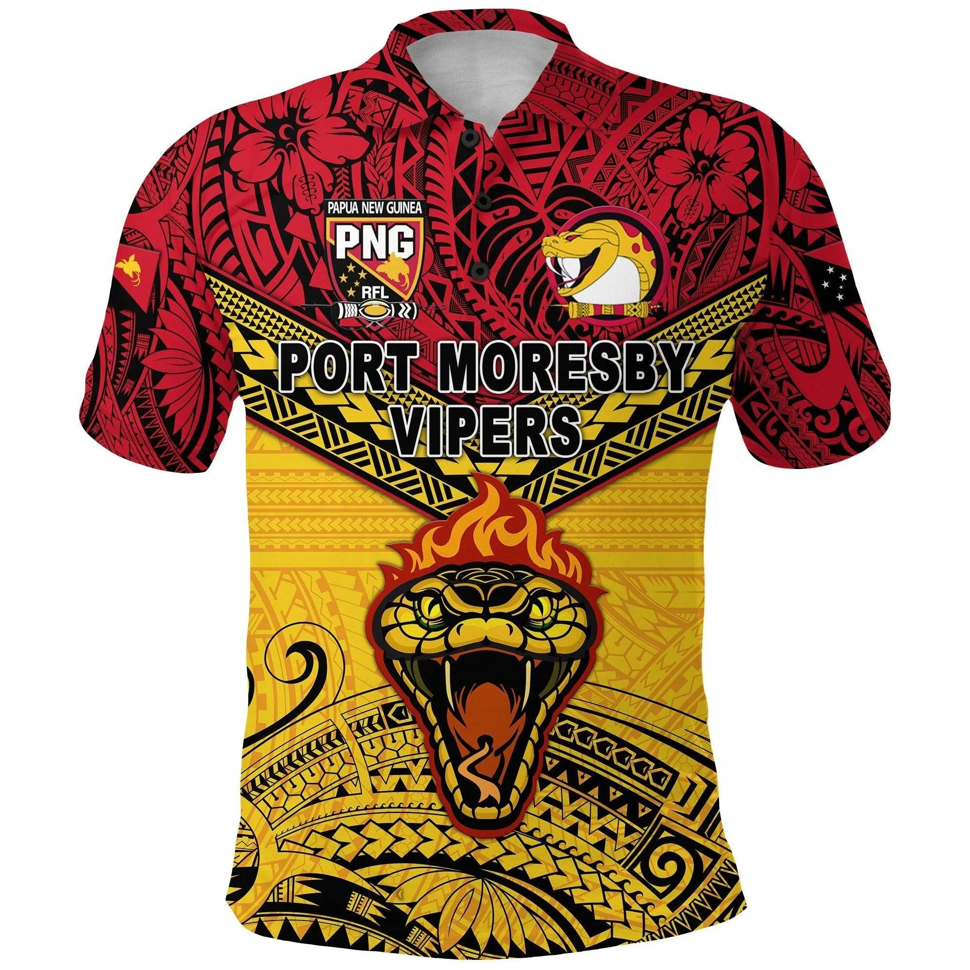 (Custom Personalised) Papua New Guinea Port Moresby Vipers Polo Shirt Rugby Original Style - Red, Custom Text And Number LT8