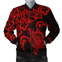 FamilyGater Jacket - Hawaiian Map Turtle Hibiscus Kanaka Polynesian Bomber Jacket - Red - AH - J4R