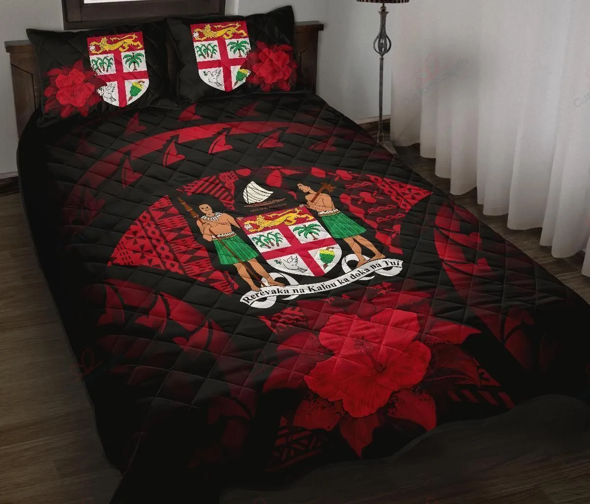 Fiji Polynesian Hibiscus Red Bedding Set (Duvet Cover & Pillow Cases)