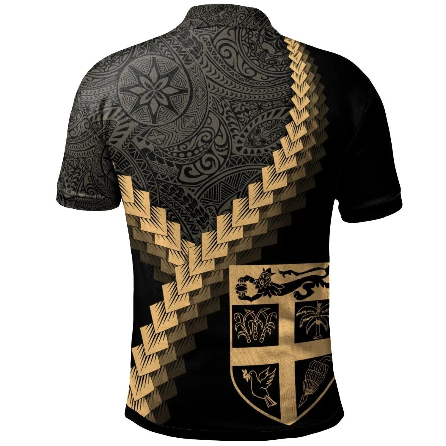 Alohawaii Shirt - Polo Shirt Fiji - Fiji Coat Of Arms With Polynesian Tattoo Gold - BN22