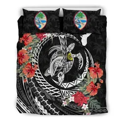FamilyGater Bedding Set - Cover and Pillow Cases Guam - Polynesia Map Turtle Hibiscus A24