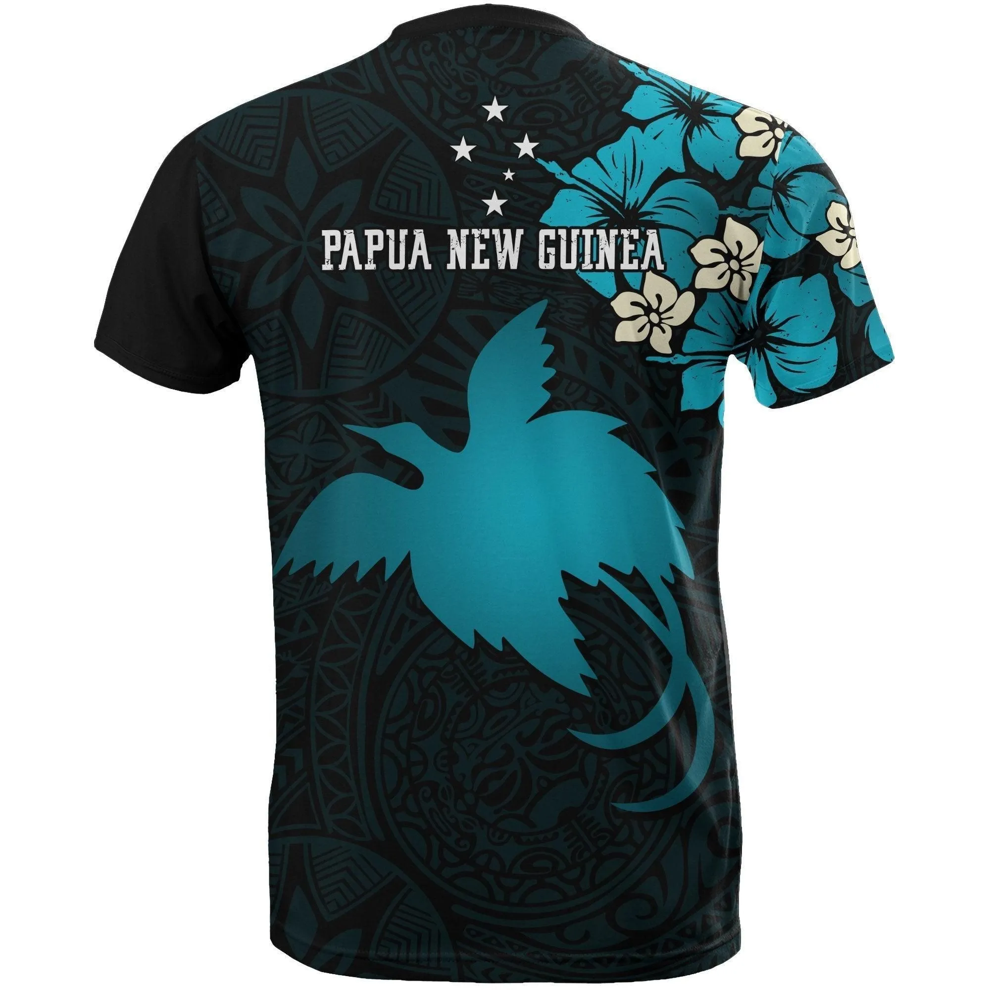 Papua New Guinea T shirts - Papua New Guinea Turquoise Flag Hibiscus