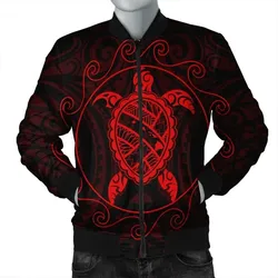 FamilyGaterJacket - Hawaiian Map Turtle Wave Polynesian Bomber Jacket Red - AH - J4R