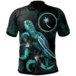 Chuuk Polynesian Polo Shirt - Turtle With Blooming Hibiscus Turquoise