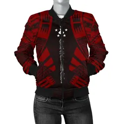 Austral Islands Women Bomber Jacket - Polynesian Tattoo Red - BN0110