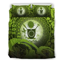 Cook Islands Wave And Hibiscus Green Bedding Set All Over Prints