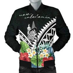 New Caledonia Mens Bomber Jacket - New Caledonia Coat of Arms & Polynesian Tropical Flowers White
