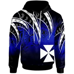 Wallis and Futuna Hoodie - Tropical Leaf Gradient Blue Style
