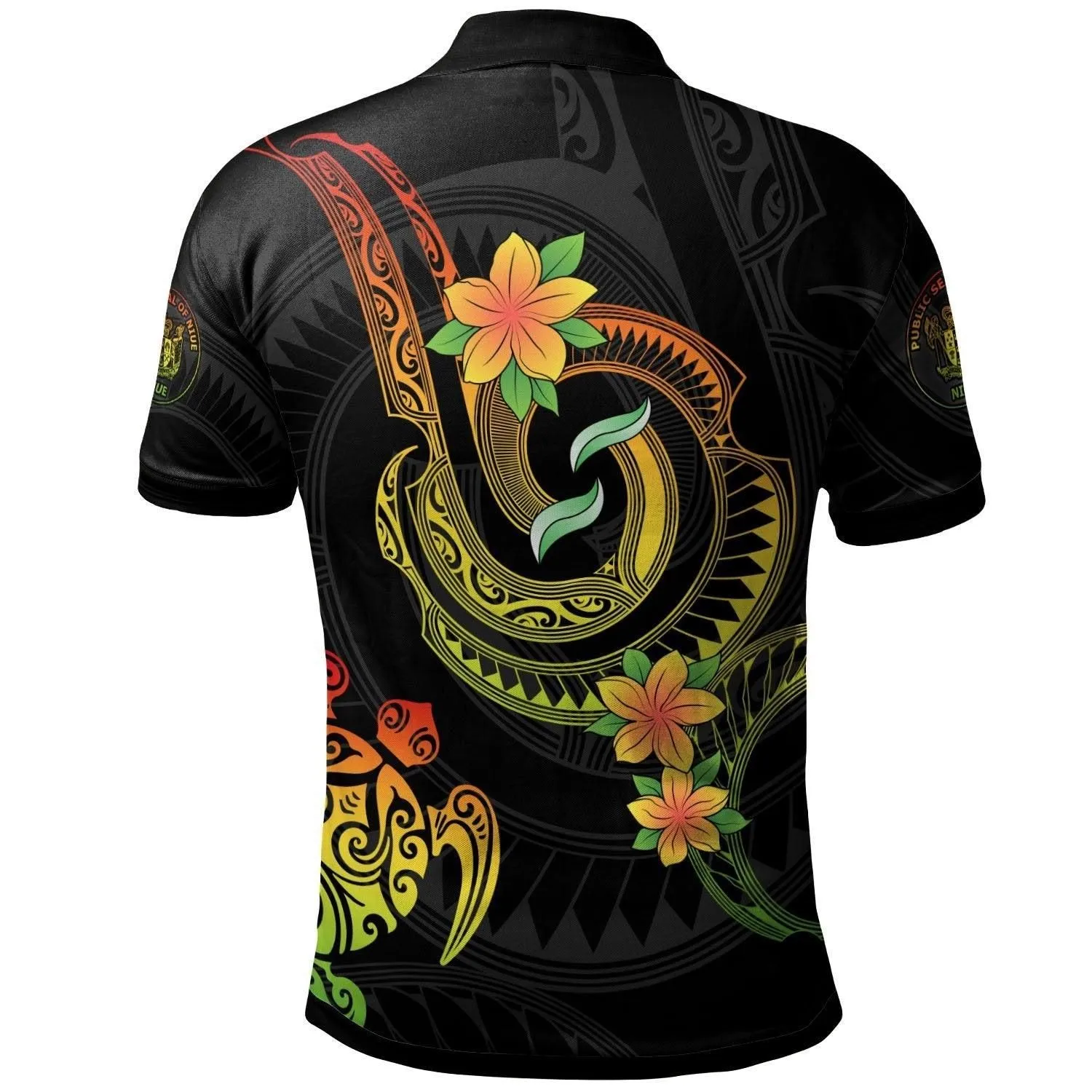 Niue Custom Personalised Polo Shirt - Reggae Plumeria Flowers with Spiral Patterns