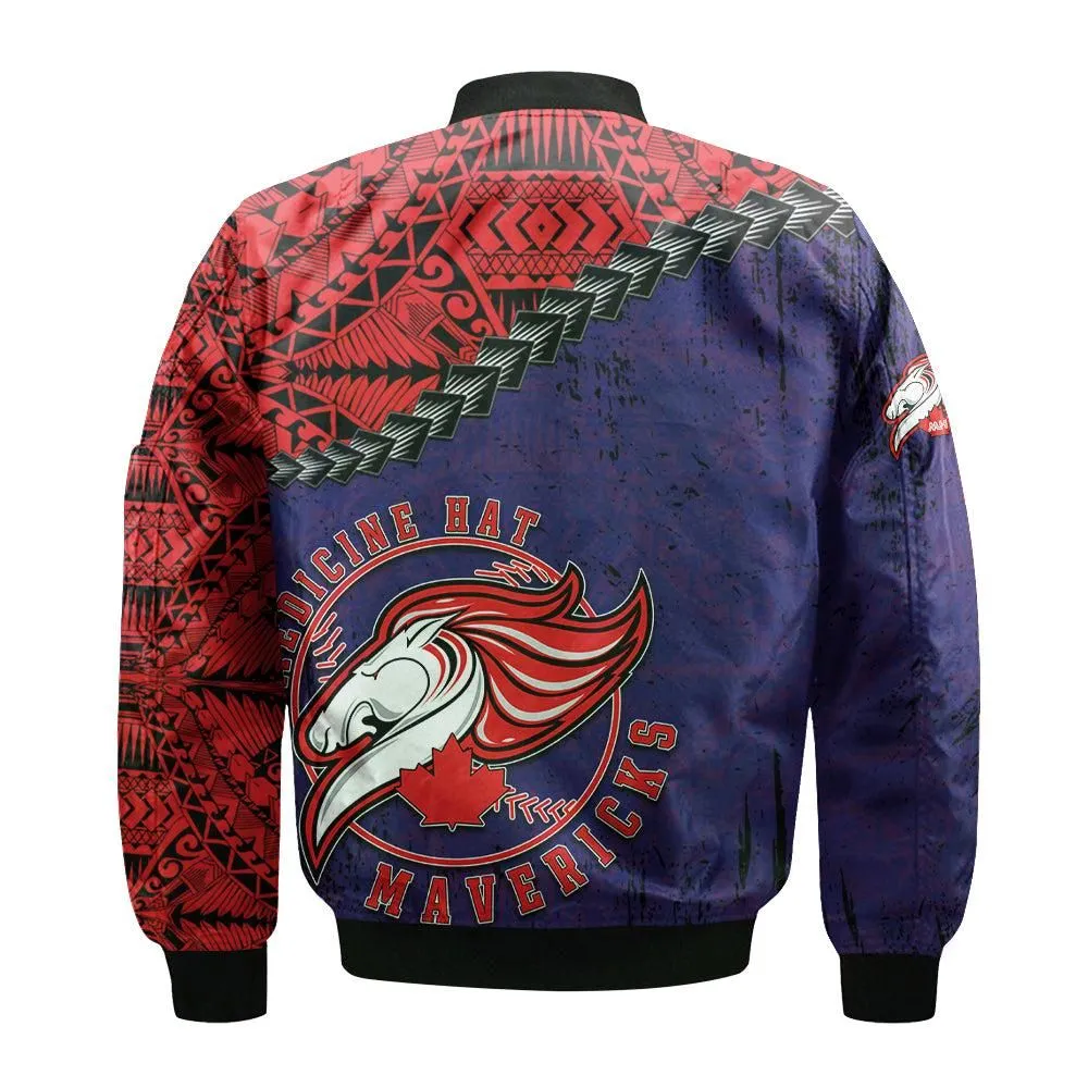 Medicine Hat Mavericks Bomber Jacket Grunge Polynesian Tattoo - CA BASEBALL