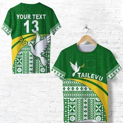 (Custom Text and Number) Tailevu Rugby T Shirt Fiji Rugby Tapa Pattern Green LT13