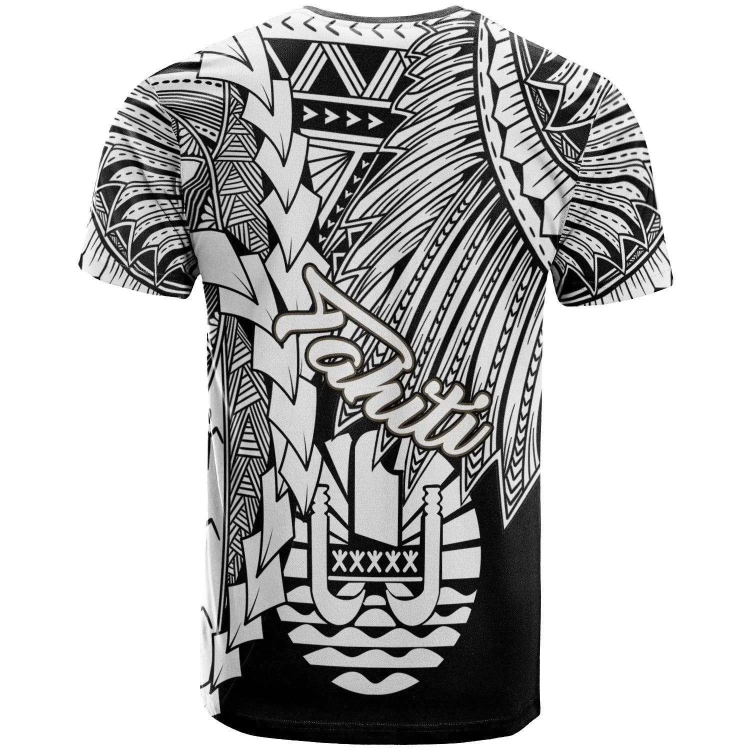 Tahiti Polynesian T-Shirt - Tribal Wave Tattoo White