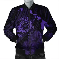 FamilyGaterJacket - Hawaiian Hibiscus Sea Turtle Swim Polynesian Bomber Jacket - Purple - AH - J5R