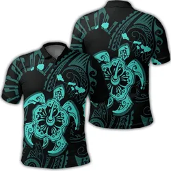 Hawaiian Map Kanaka Hibiscus Turtle Turquoise Polynesian Polo Shirt - AH