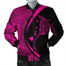 FamilyGaterJacket - Hawaiian Map Manta Ray Polynesian Bomber Jacket - Pink - AH - J4R