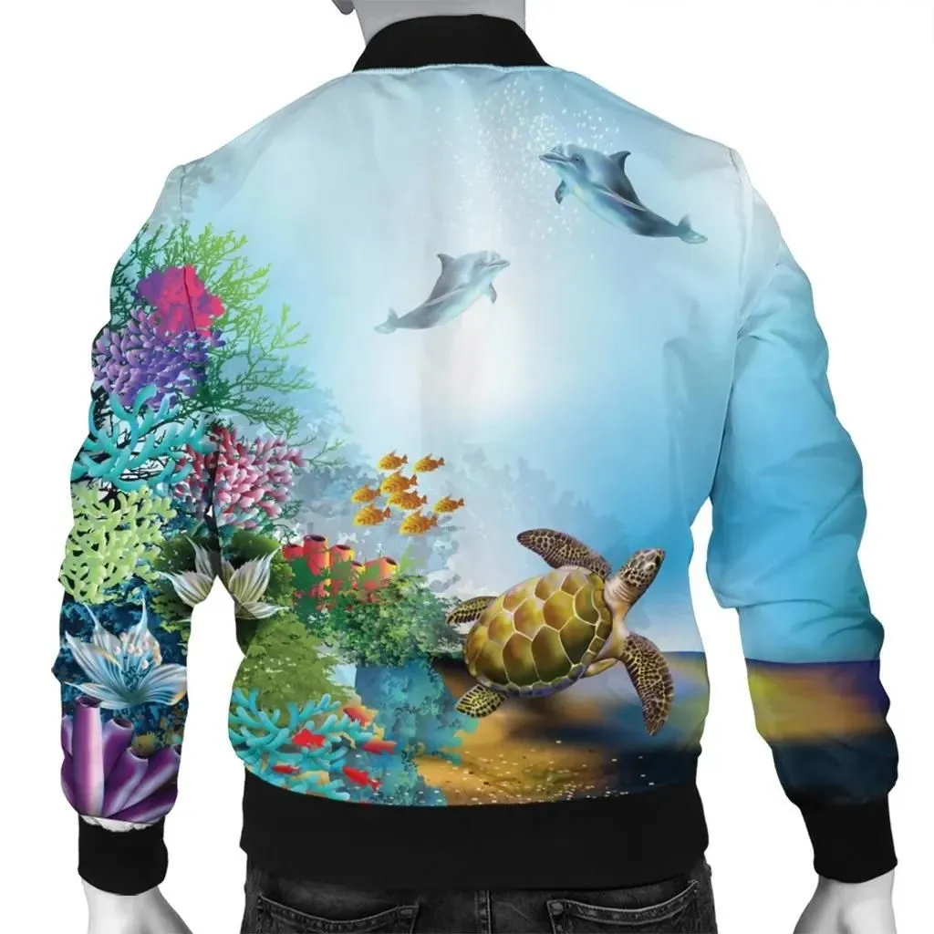 Alohawaii Jacket - Hawaiian Turtle Dolphin In The Ocean Polynesian Bomber Jacket - AH - JR