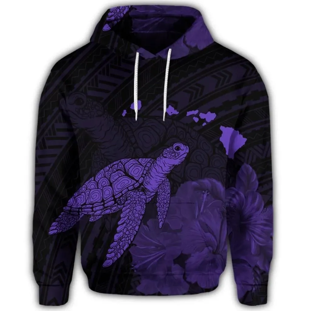 Alohawaii Hoodie - Hawaiian Polynesian Hibiscus Turtle Map Hoodie Purple - AH - J5R