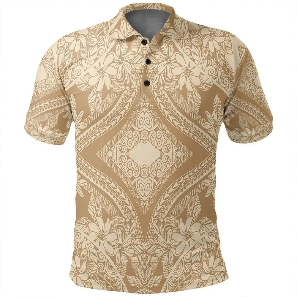 Unisex Polynesian Plumeria Mix Gold Polo Shirt - AH
